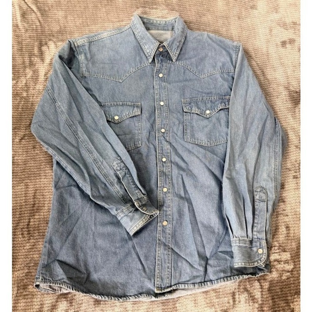 VTG. Lone Star Mens Blue Denim Western Shirt Long Sleeve Pearl SnapLong Sleeve